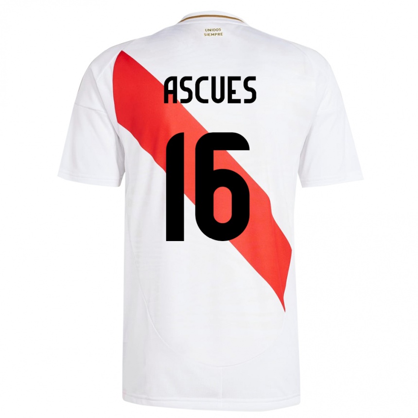 Niño Fútbol Camiseta Perú Carlos Ascues #16 Blanco 1ª Equipación 24-26