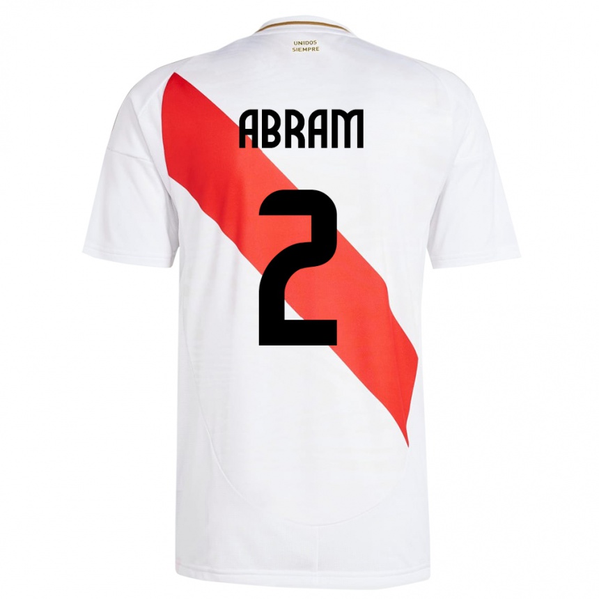 Niño Fútbol Camiseta Perú Luis Abram #2 Blanco 1ª Equipación 24-26