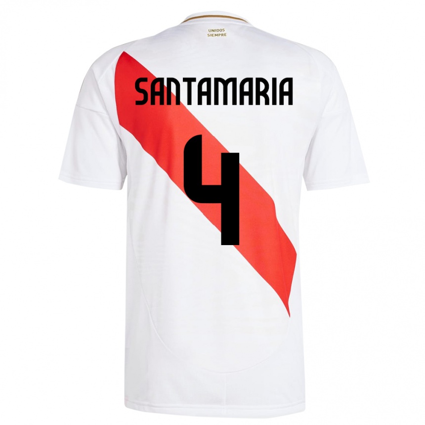 Niño Fútbol Camiseta Perú Anderson Santamaría #4 Blanco 1ª Equipación 24-26