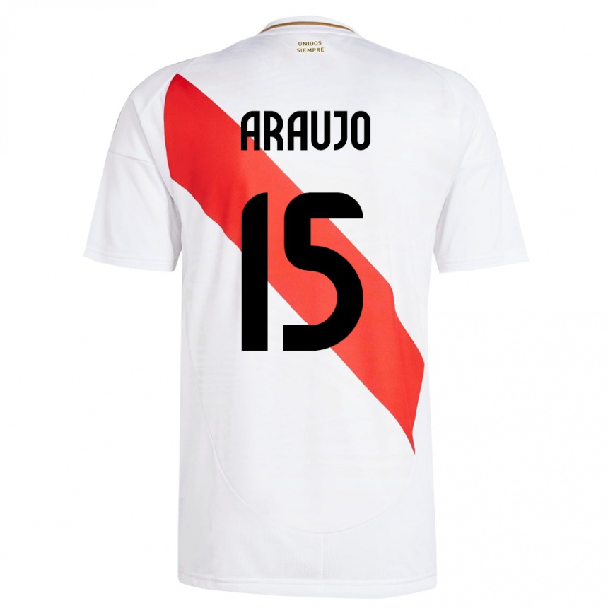 Niño Fútbol Camiseta Perú Miguel Araujo #15 Blanco 1ª Equipación 24-26