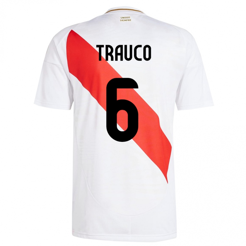 Niño Fútbol Camiseta Perú Miguel Trauco #6 Blanco 1ª Equipación 24-26