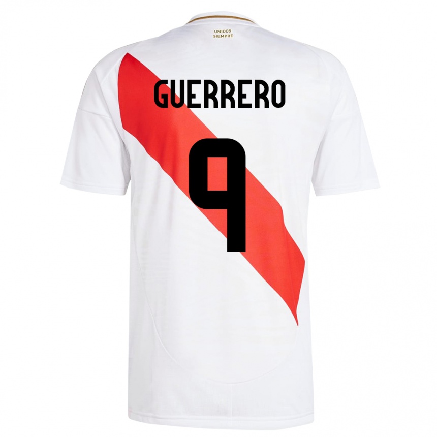 Niño Fútbol Camiseta Perú Paolo Guerrero #9 Blanco 1ª Equipación 24-26