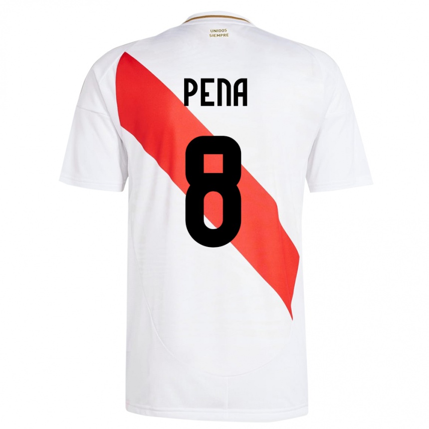 Niño Fútbol Camiseta Perú Sergio Peña #8 Blanco 1ª Equipación 24-26