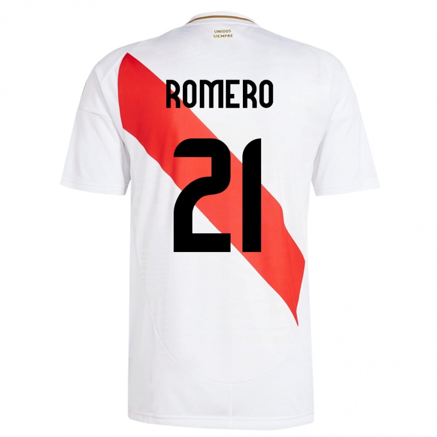 Niño Fútbol Camiseta Perú Diego Romero #21 Blanco 1ª Equipación 24-26