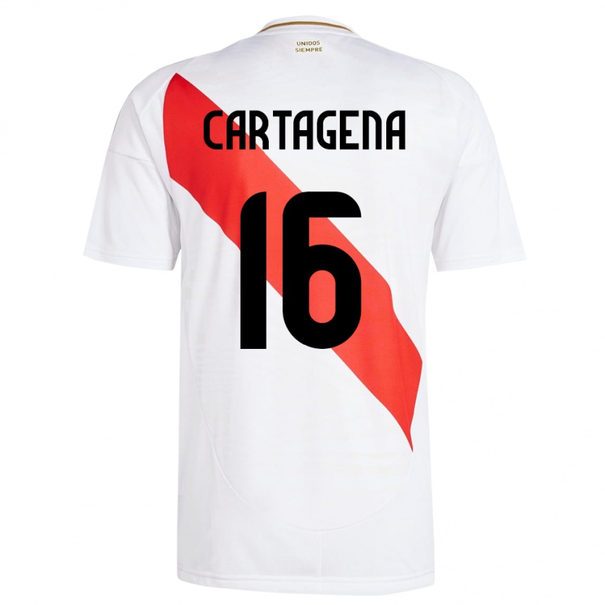 Niño Fútbol Camiseta Perú Wilder Cartagena #16 Blanco 1ª Equipación 24-26