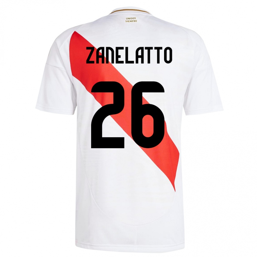 Niño Fútbol Camiseta Perú Franco Zanelatto #26 Blanco 1ª Equipación 24-26