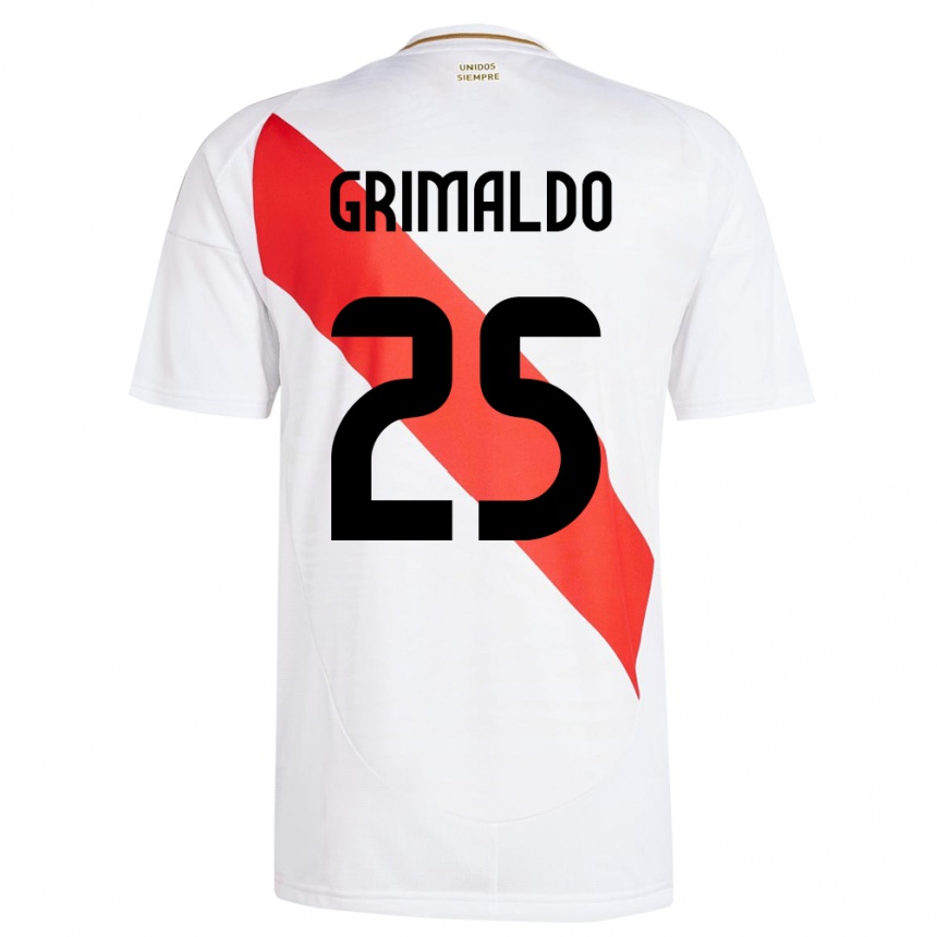 Niño Fútbol Camiseta Perú Joao Grimaldo #25 Blanco 1ª Equipación 24-26