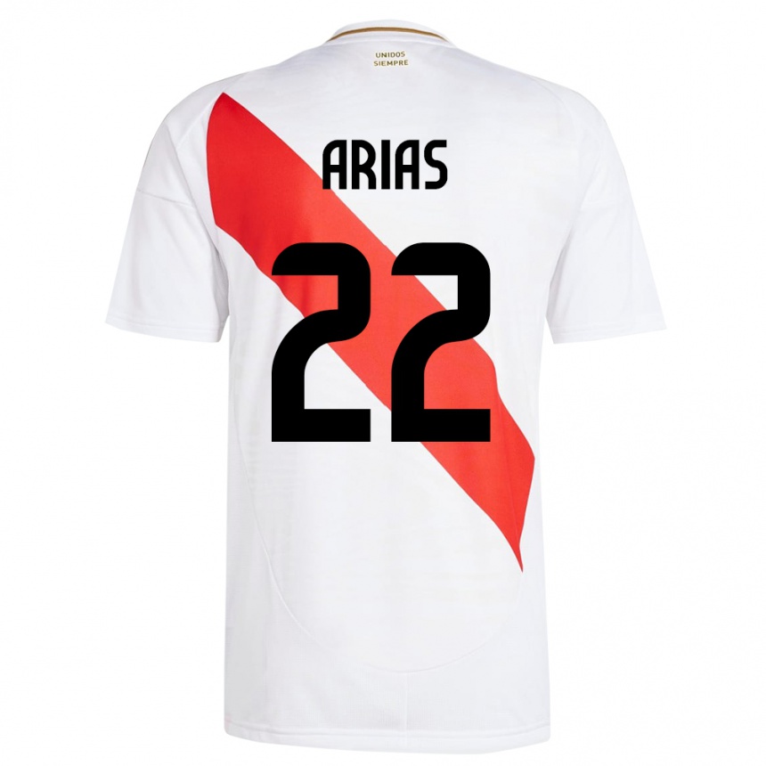 Niño Fútbol Camiseta Perú Brian Arias #22 Blanco 1ª Equipación 24-26