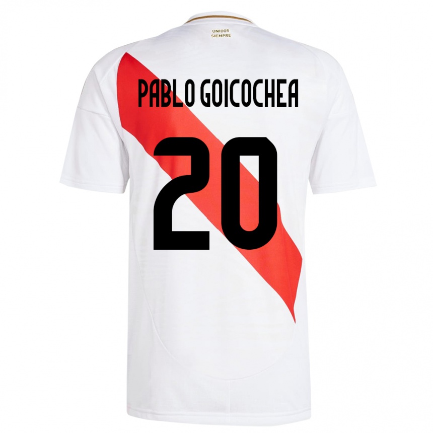 Niño Fútbol Camiseta Perú Juan Pablo Goicochea #20 Blanco 1ª Equipación 24-26