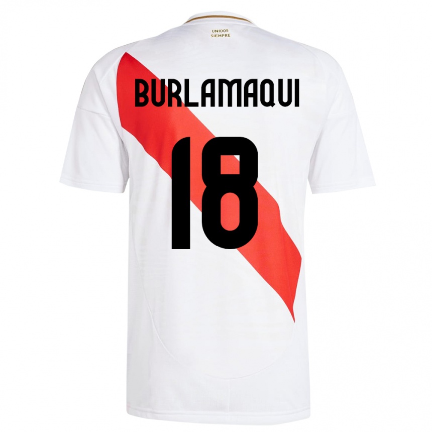 Niño Fútbol Camiseta Perú Alessandro Burlamaqui #18 Blanco 1ª Equipación 24-26