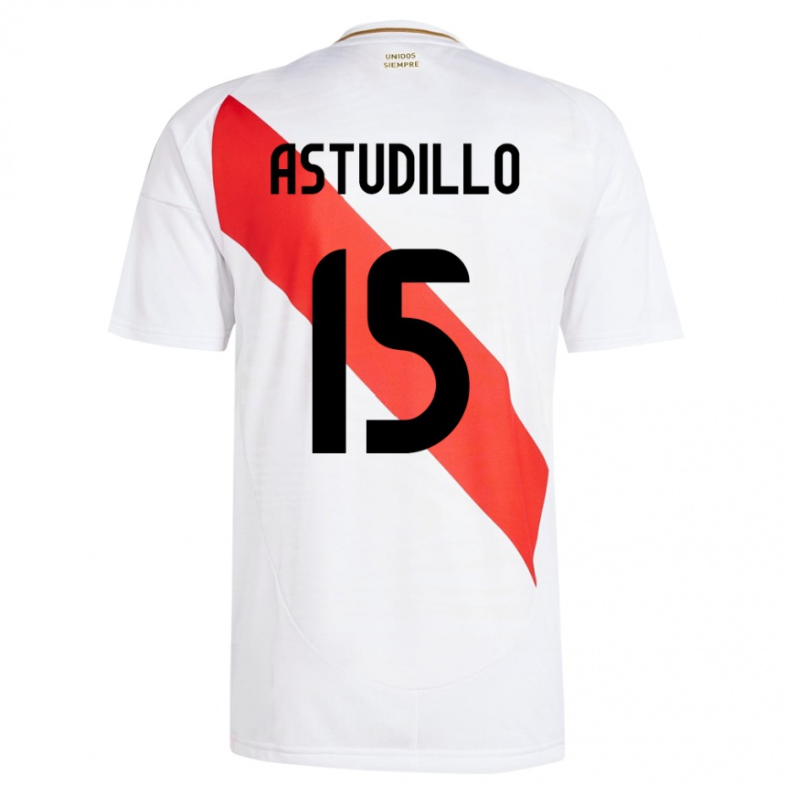 Niño Fútbol Camiseta Perú Julinho Astudillo #15 Blanco 1ª Equipación 24-26