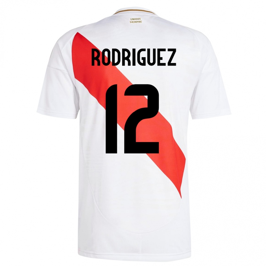 Niño Fútbol Camiseta Perú Jhefferson Rodríguez #12 Blanco 1ª Equipación 24-26