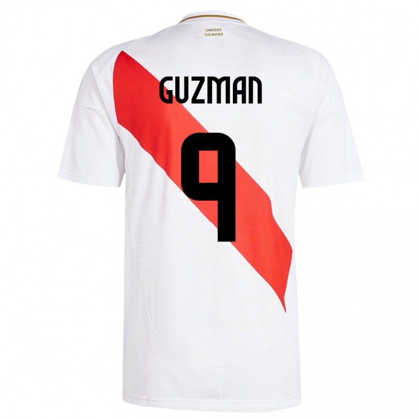 Niño Fútbol Camiseta Perú Víctor Guzmán #9 Blanco 1ª Equipación 24-26