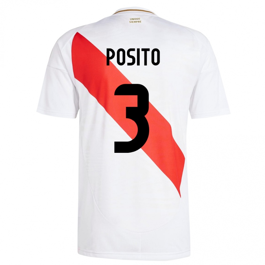 Niño Fútbol Camiseta Perú Alejandro Pósito #3 Blanco 1ª Equipación 24-26