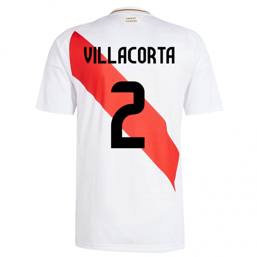 Niño Fútbol Camiseta Perú Anderson Villacorta #2 Blanco 1ª Equipación 24-26