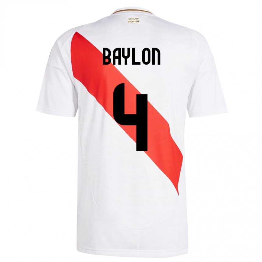 Niño Fútbol Camiseta Perú Luis Baylón #4 Blanco 1ª Equipación 24-26