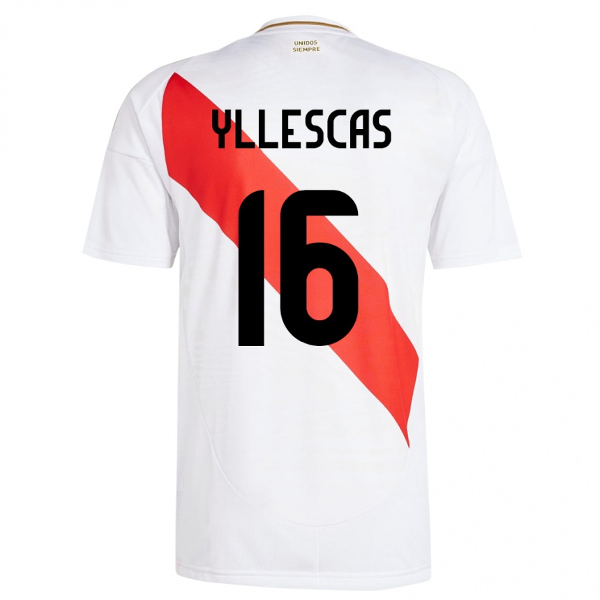 Niño Fútbol Camiseta Perú Jhosenffer Yllescas #16 Blanco 1ª Equipación 24-26