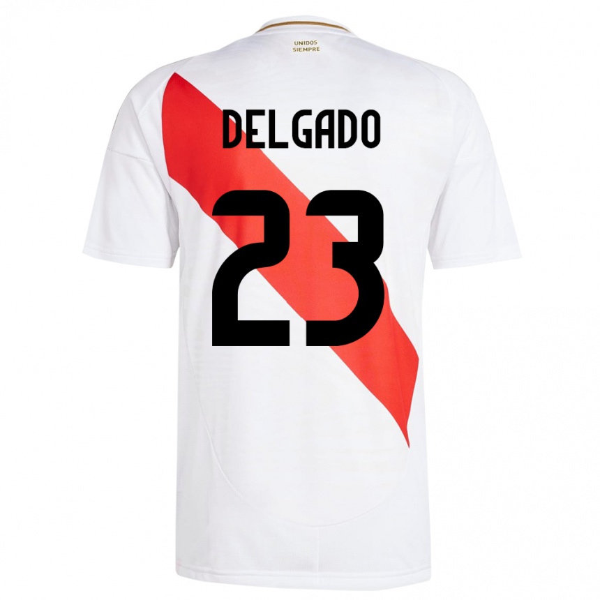 Niño Fútbol Camiseta Perú Valentino Delgado #23 Blanco 1ª Equipación 24-26