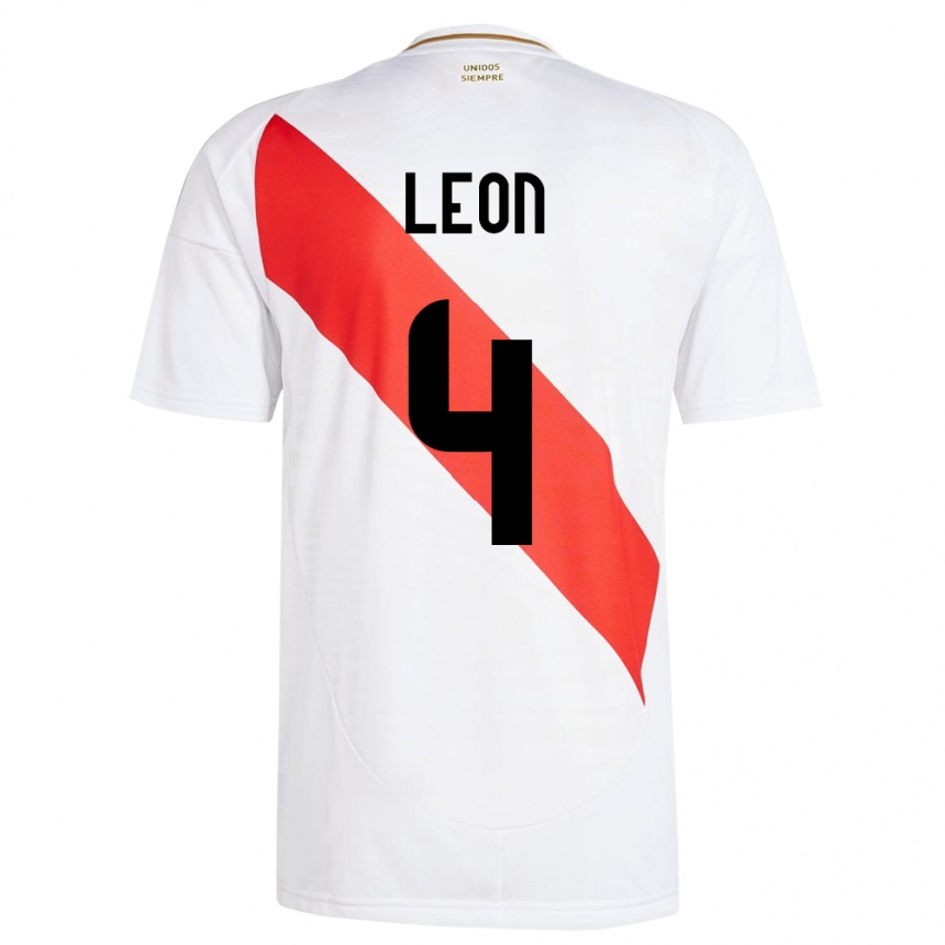 Niño Fútbol Camiseta Perú Mía León #4 Blanco 1ª Equipación 24-26