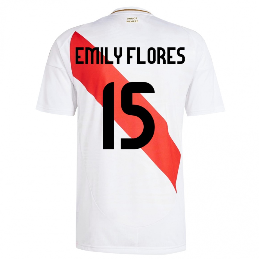 Niño Fútbol Camiseta Perú Emily Flores #15 Blanco 1ª Equipación 24-26
