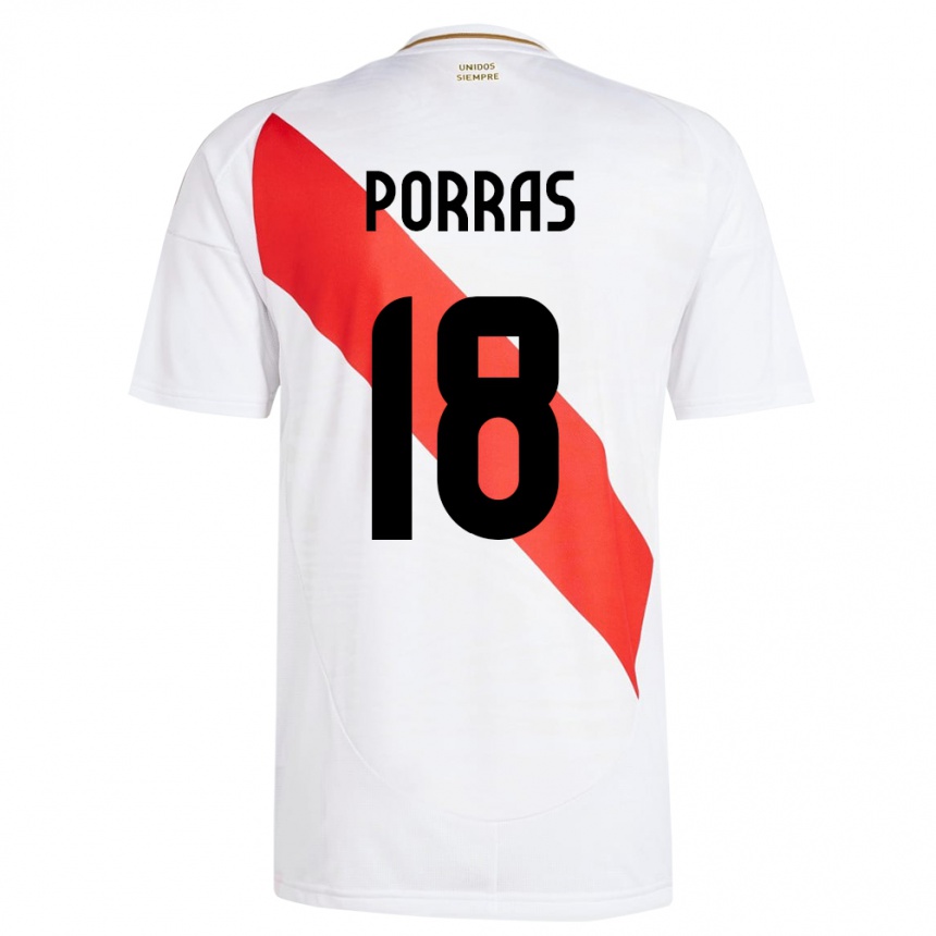 Niño Fútbol Camiseta Perú Sashenka Porras #18 Blanco 1ª Equipación 24-26
