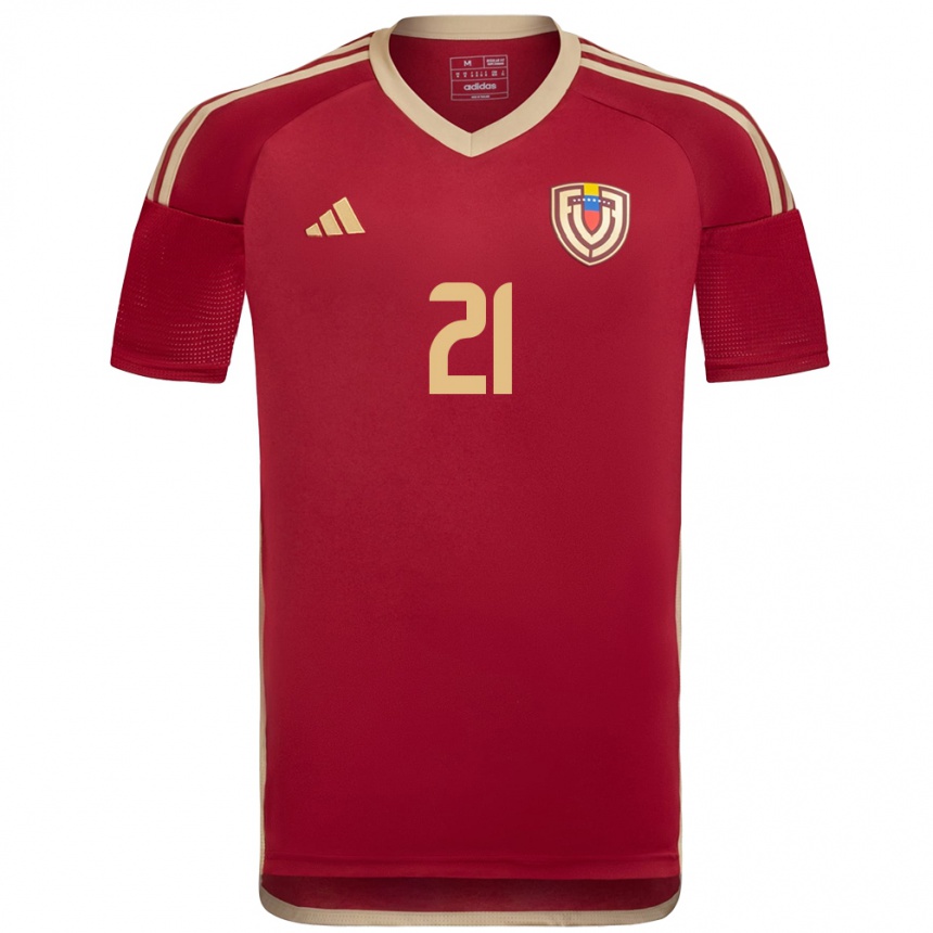 Niño Fútbol Camiseta Venezuela Bárbara Olivieri #21 Borgoña 1ª Equipación 24-26