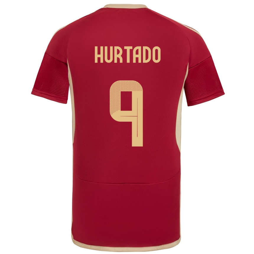 Niño Fútbol Camiseta Venezuela Jan Hurtado #9 Borgoña 1ª Equipación 24-26