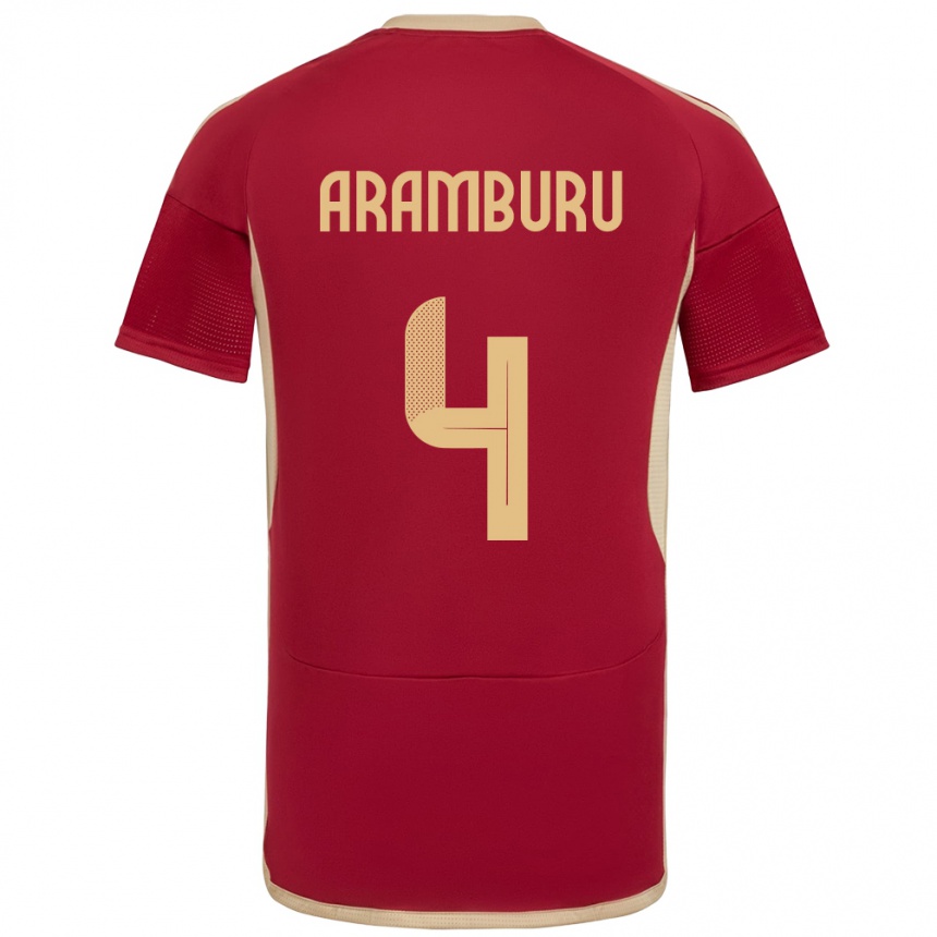 Niño Fútbol Camiseta Venezuela Jon Aramburu #4 Borgoña 1ª Equipación 24-26