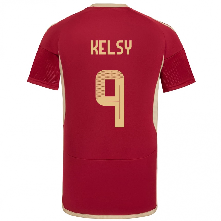 Niño Fútbol Camiseta Venezuela Kevin Kelsy #9 Borgoña 1ª Equipación 24-26