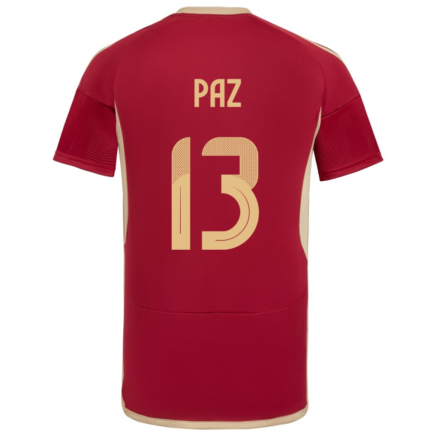 Niño Fútbol Camiseta Venezuela Jesús Paz #13 Borgoña 1ª Equipación 24-26