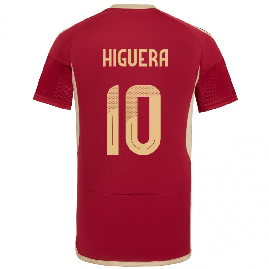 Niño Fútbol Camiseta Venezuela Enyerliannys Higuera #10 Borgoña 1ª Equipación 24-26