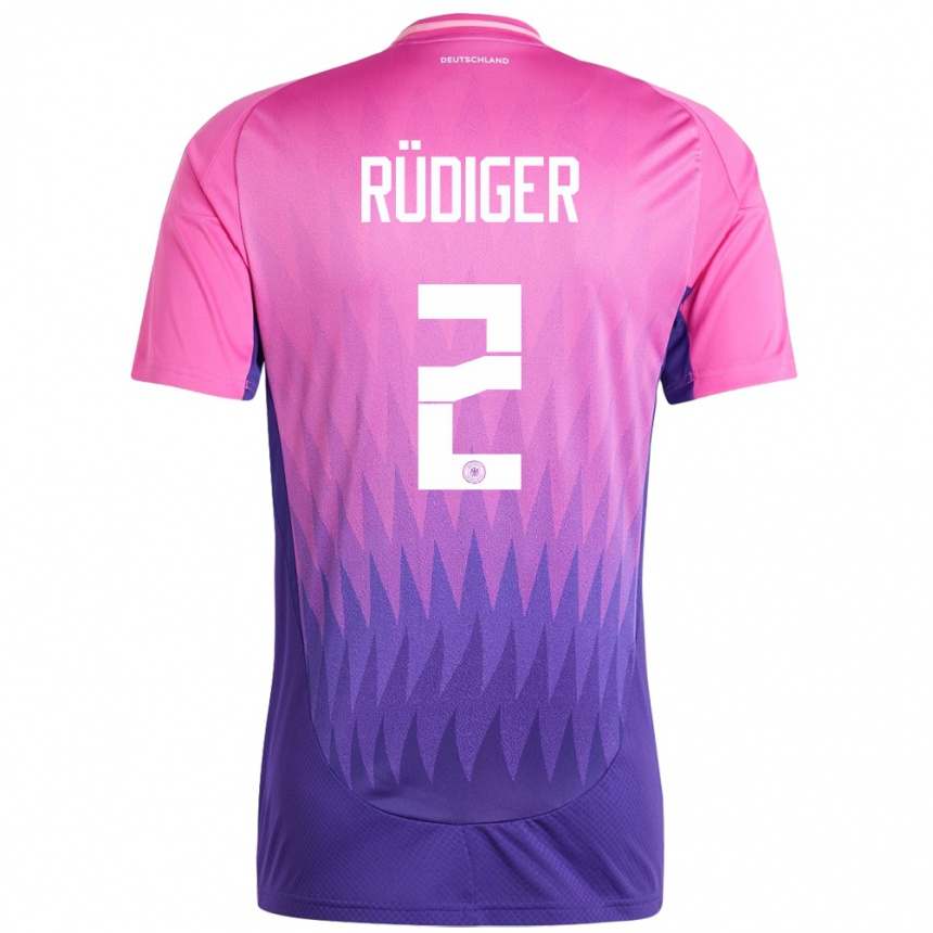 Niño Fútbol Camiseta Alemania Antonio Rudiger #2 Rosado Morado 2ª Equipación 24-26
