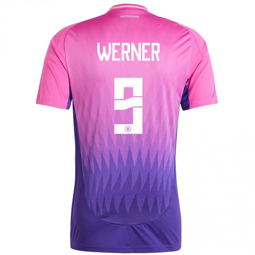 Niño Fútbol Camiseta Alemania Timo Werner #9 Rosado Morado 2ª Equipación 24-26