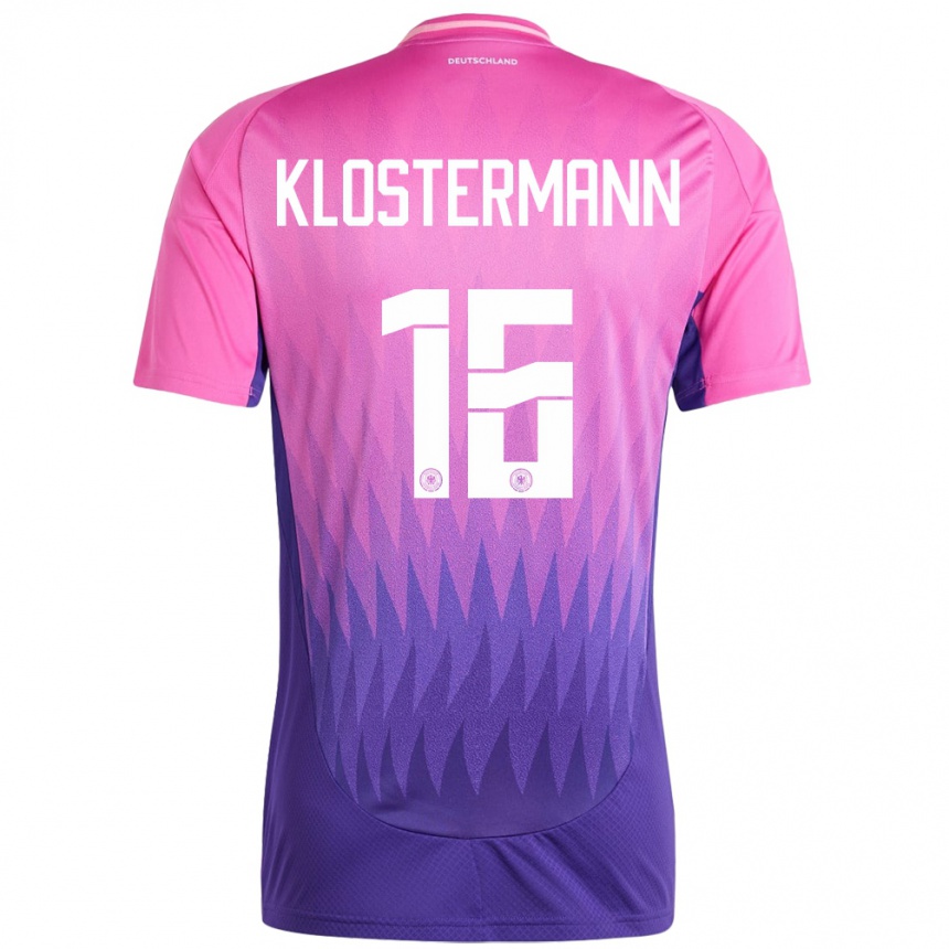 Niño Fútbol Camiseta Alemania Lukas Klostermann #16 Rosado Morado 2ª Equipación 24-26