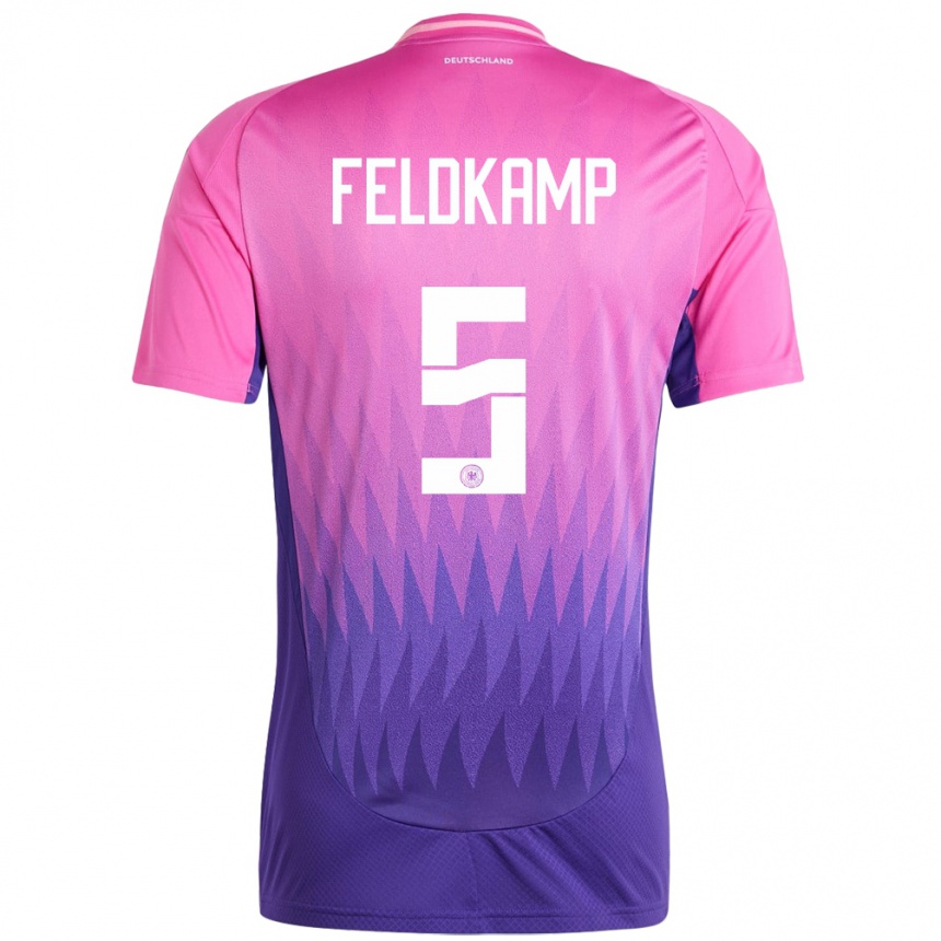 Niño Fútbol Camiseta Alemania Jana Feldkamp #5 Rosado Morado 2ª Equipación 24-26