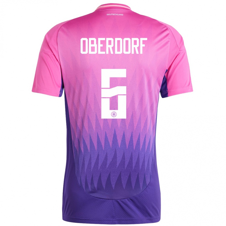 Niño Fútbol Camiseta Alemania Lena Oberdorf #6 Rosado Morado 2ª Equipación 24-26