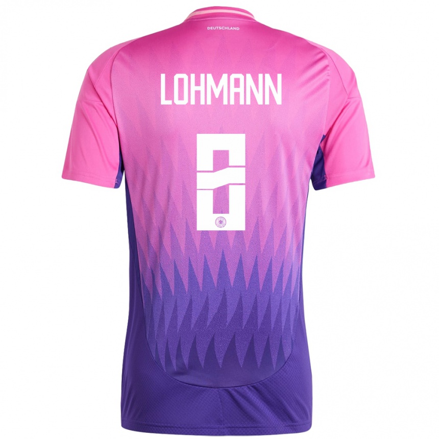 Niño Fútbol Camiseta Alemania Sydney Lohmann #8 Rosado Morado 2ª Equipación 24-26