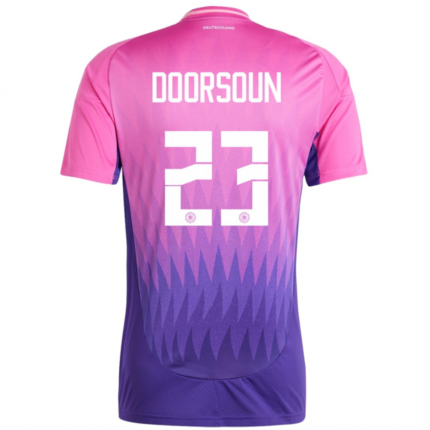 Niño Fútbol Camiseta Alemania Sara Doorsoun #23 Rosado Morado 2ª Equipación 24-26