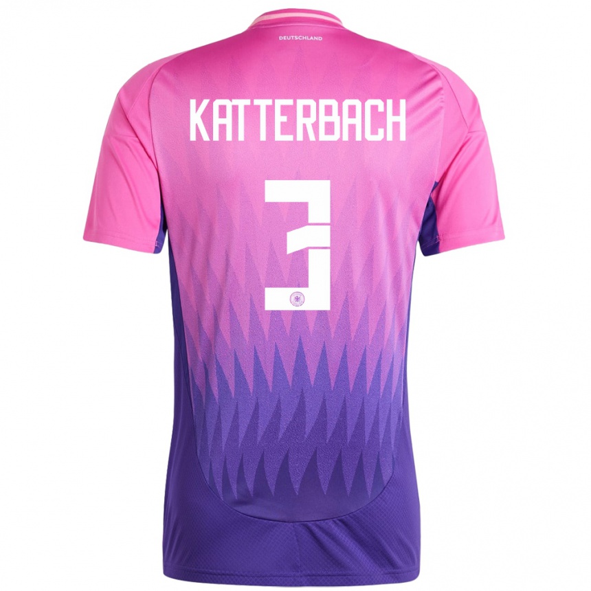 Niño Fútbol Camiseta Alemania Noah Katterbach #3 Rosado Morado 2ª Equipación 24-26