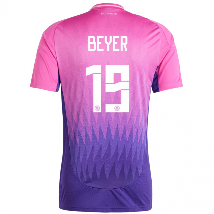 Niño Fútbol Camiseta Alemania Jordan Beyer #19 Rosado Morado 2ª Equipación 24-26