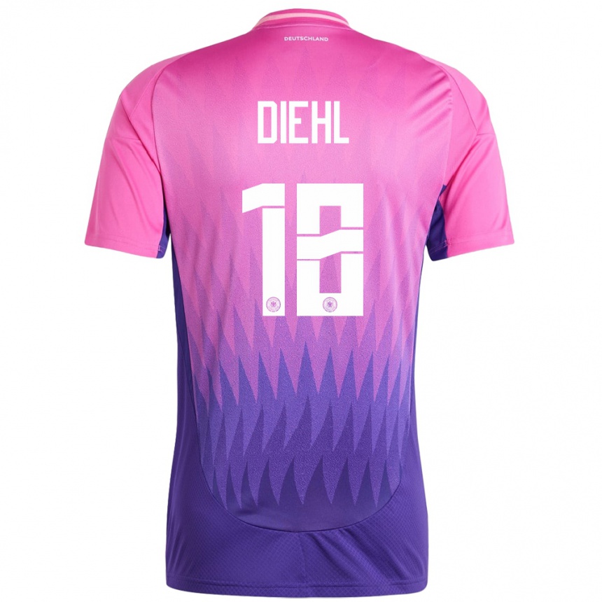 Niño Fútbol Camiseta Alemania Justin Diehl #18 Rosado Morado 2ª Equipación 24-26