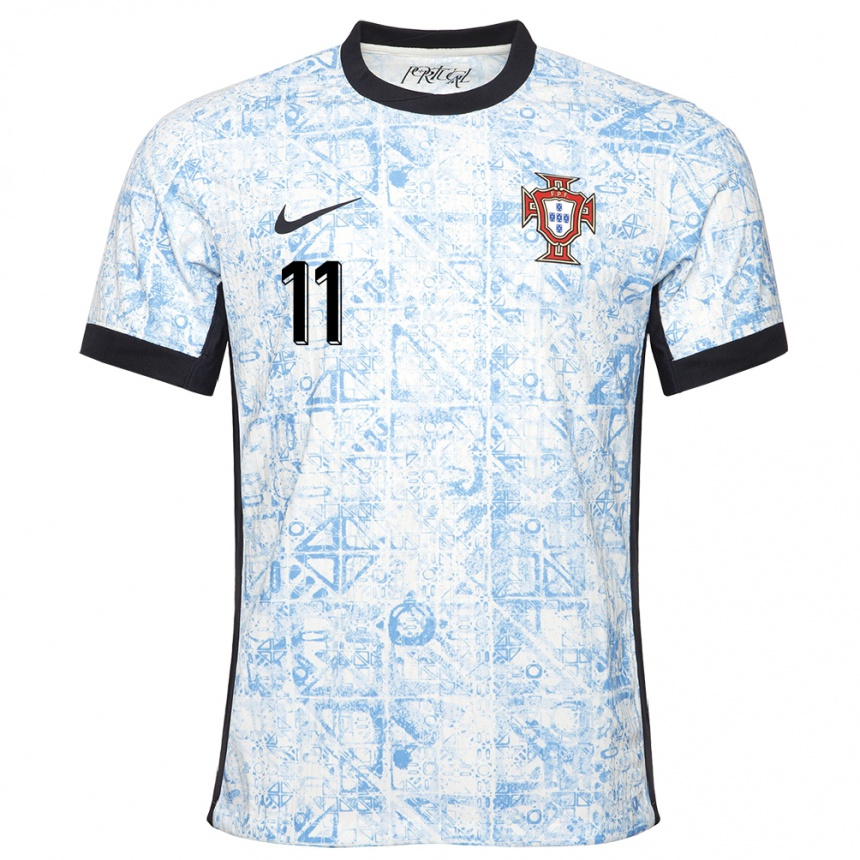 Niño Fútbol Camiseta Portugal Joao Mario #11 Crema Azul 2ª Equipación 24-26