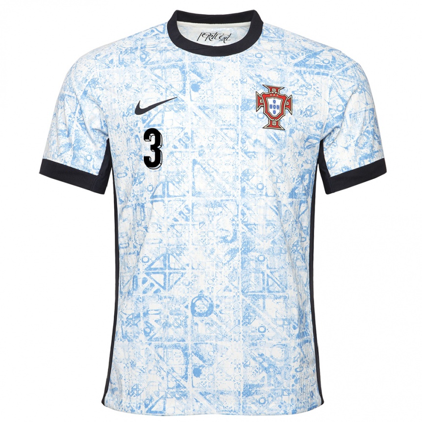 Niño Fútbol Camiseta Portugal Diogo Monteiro #3 Crema Azul 2ª Equipación 24-26