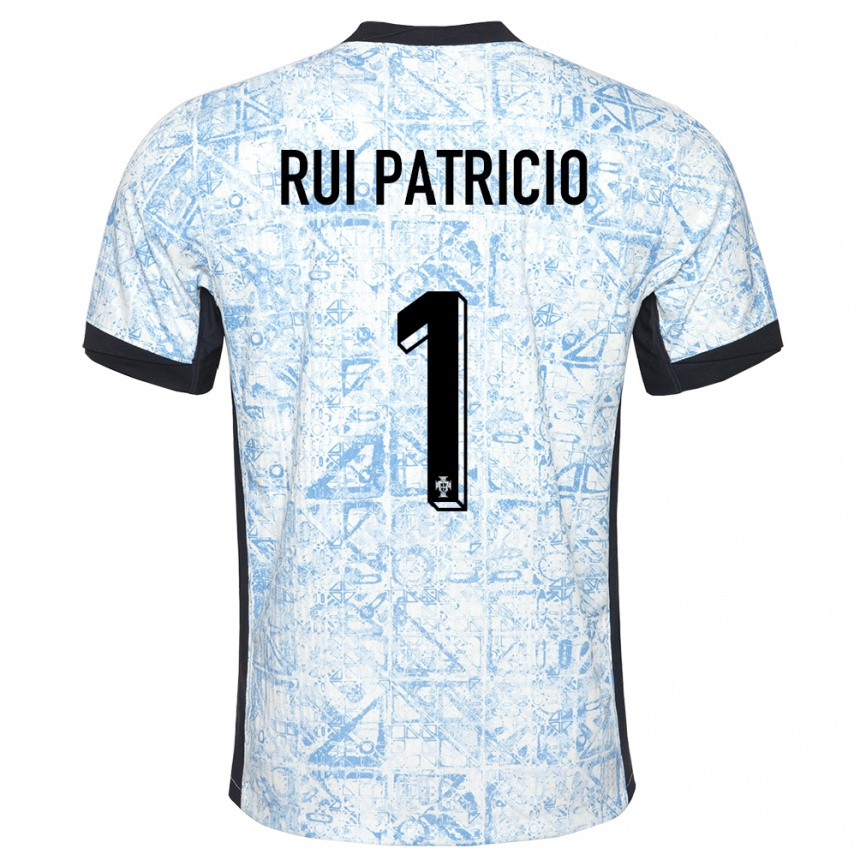 Niño Fútbol Camiseta Portugal Rui Patricio #1 Crema Azul 2ª Equipación 24-26