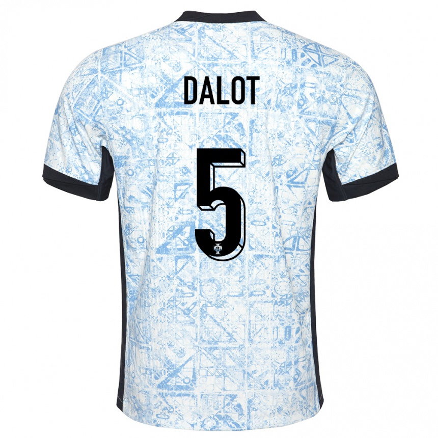 Niño Fútbol Camiseta Portugal Diogo Dalot #5 Crema Azul 2ª Equipación 24-26