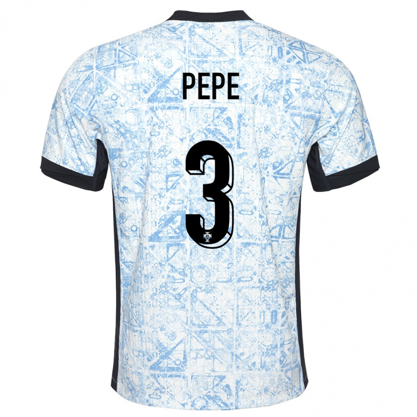 Niño Fútbol Camiseta Portugal Pepe #3 Crema Azul 2ª Equipación 24-26