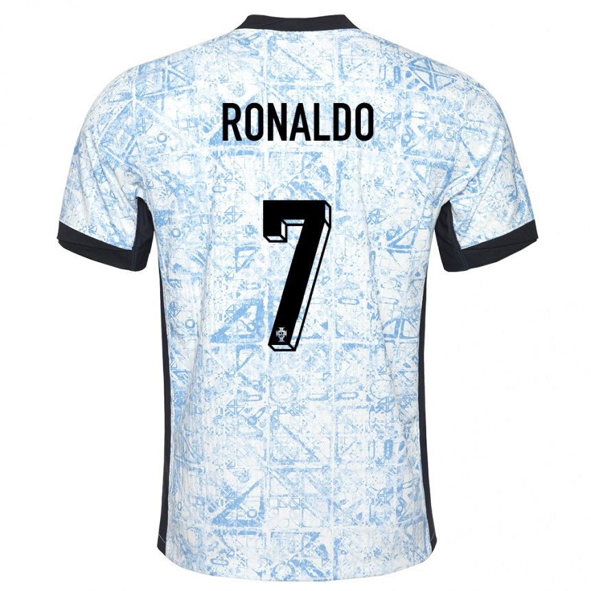 Niño Fútbol Camiseta Portugal Cristiano Ronaldo #7 Crema Azul 2ª Equipación 24-26