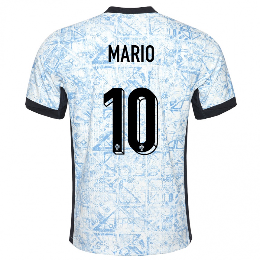 Niño Fútbol Camiseta Portugal Joao Mario #10 Crema Azul 2ª Equipación 24-26