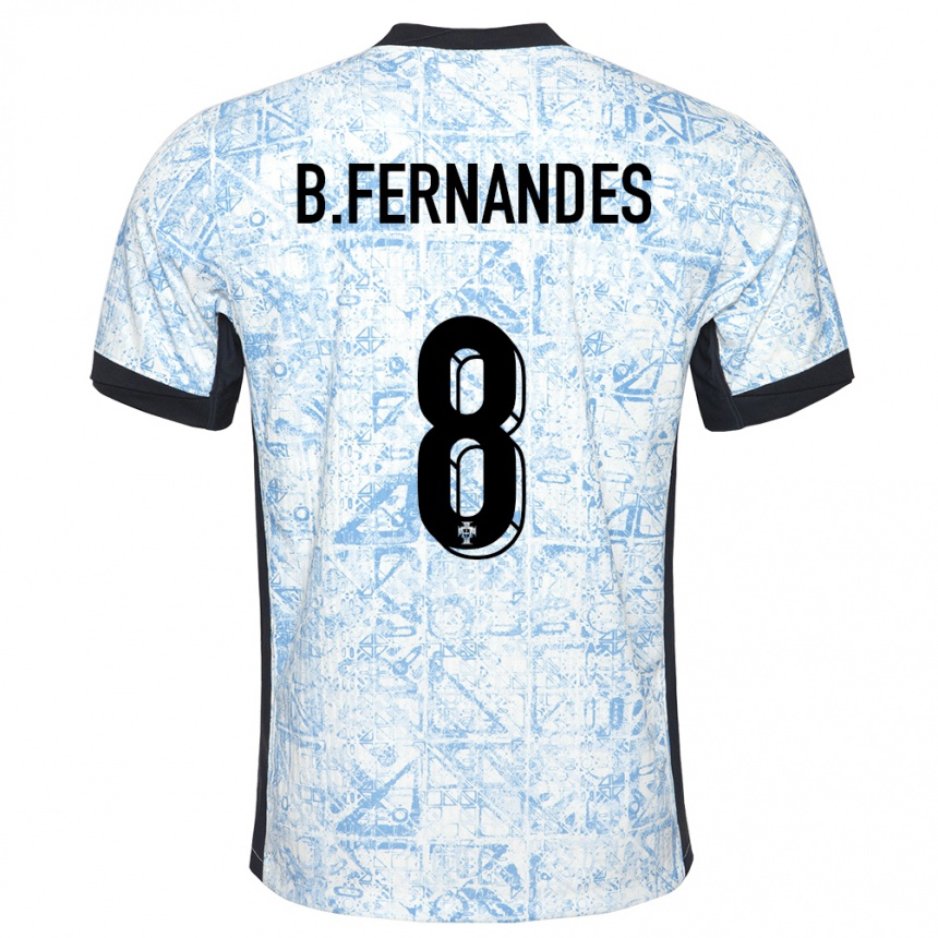 Niño Fútbol Camiseta Portugal Bruno Fernandes #8 Crema Azul 2ª Equipación 24-26