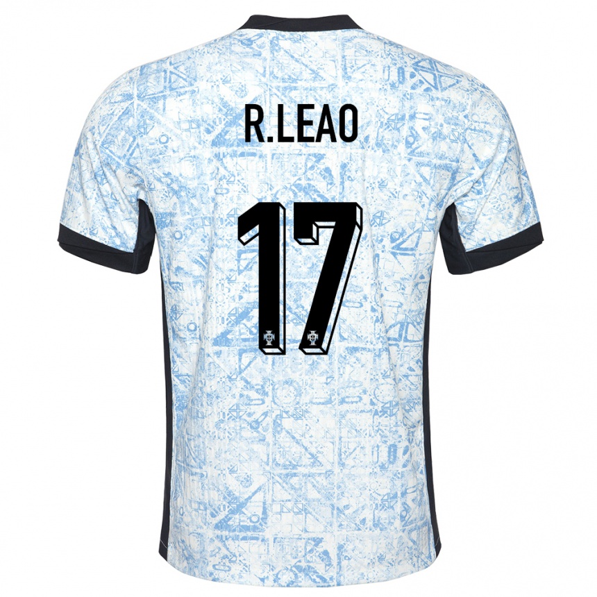 Niño Fútbol Camiseta Portugal Rafael Leao #17 Crema Azul 2ª Equipación 24-26